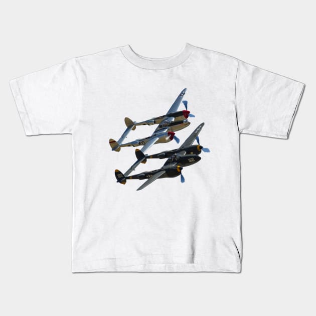 P-38s Formation No Background Kids T-Shirt by acefox1